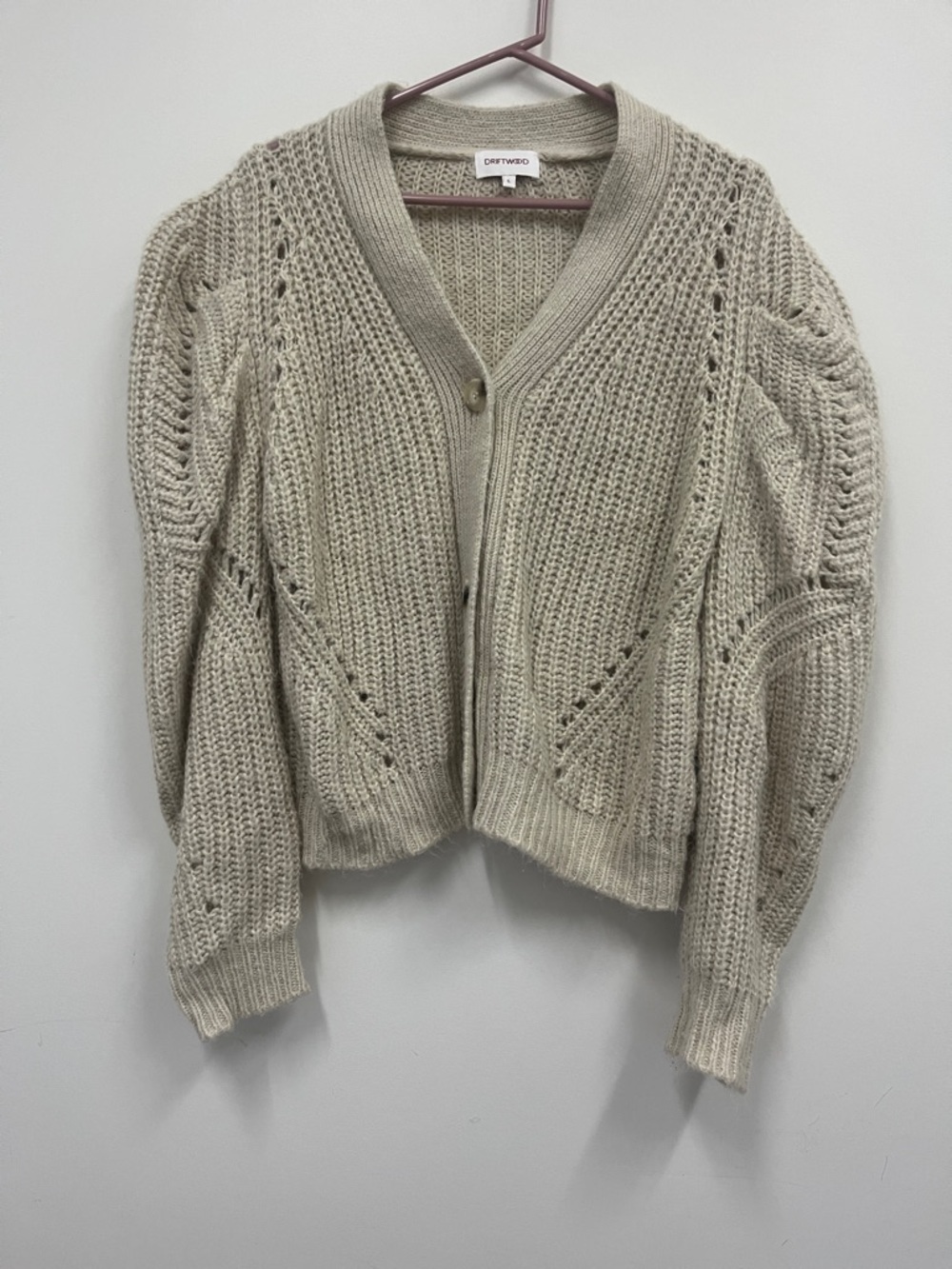 DRIFTWOOD Beige Open-Knit Button-Front Cardigan Size Large